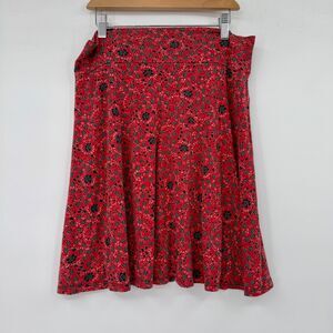 Salaam Women's‎ M Red Floral Print Pull On A-Line Skirt Bohemian USA